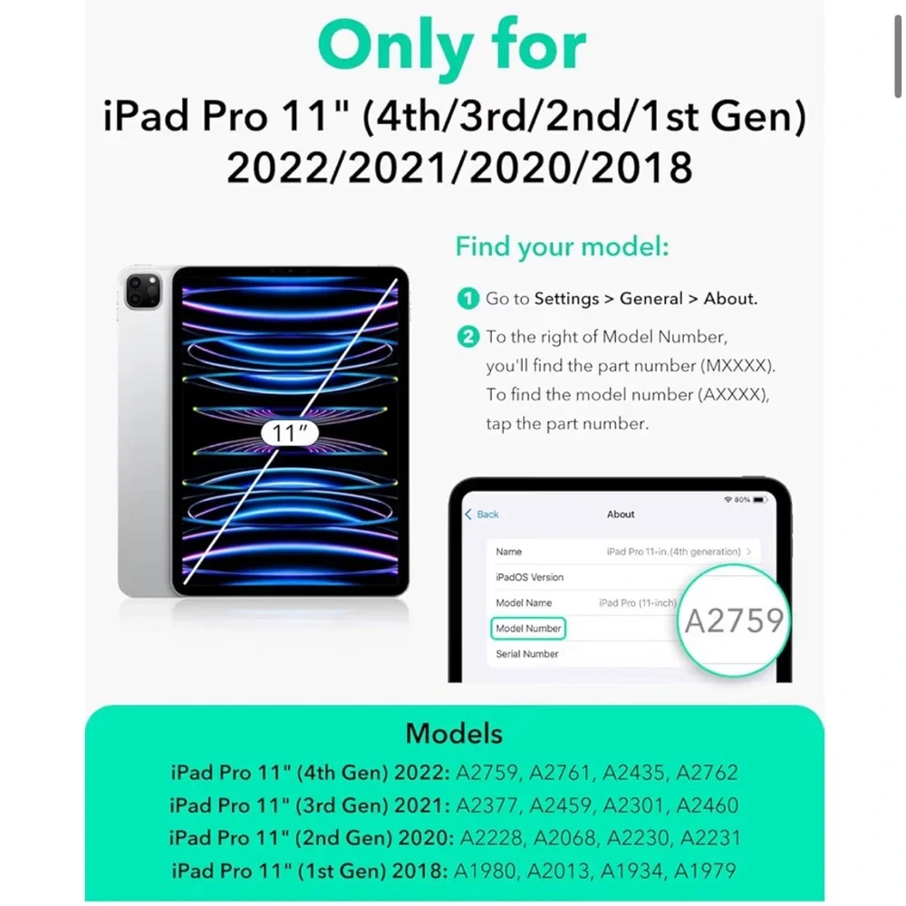 ESR for iPad Pro 11” Case & Stand Removable Magnetic Cover BLACK